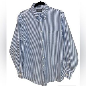Lands End Blue Striped Long sleeved Dress Cotton Blend Dress Shirt Size 16